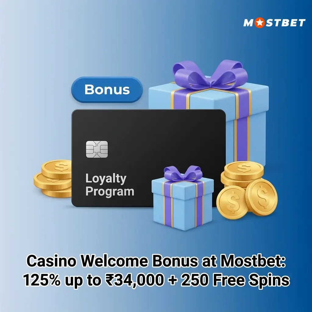 Mostbet India casino welcome bonus 125% up to ₹34,000 plus 250 free spins for new players on first deposit