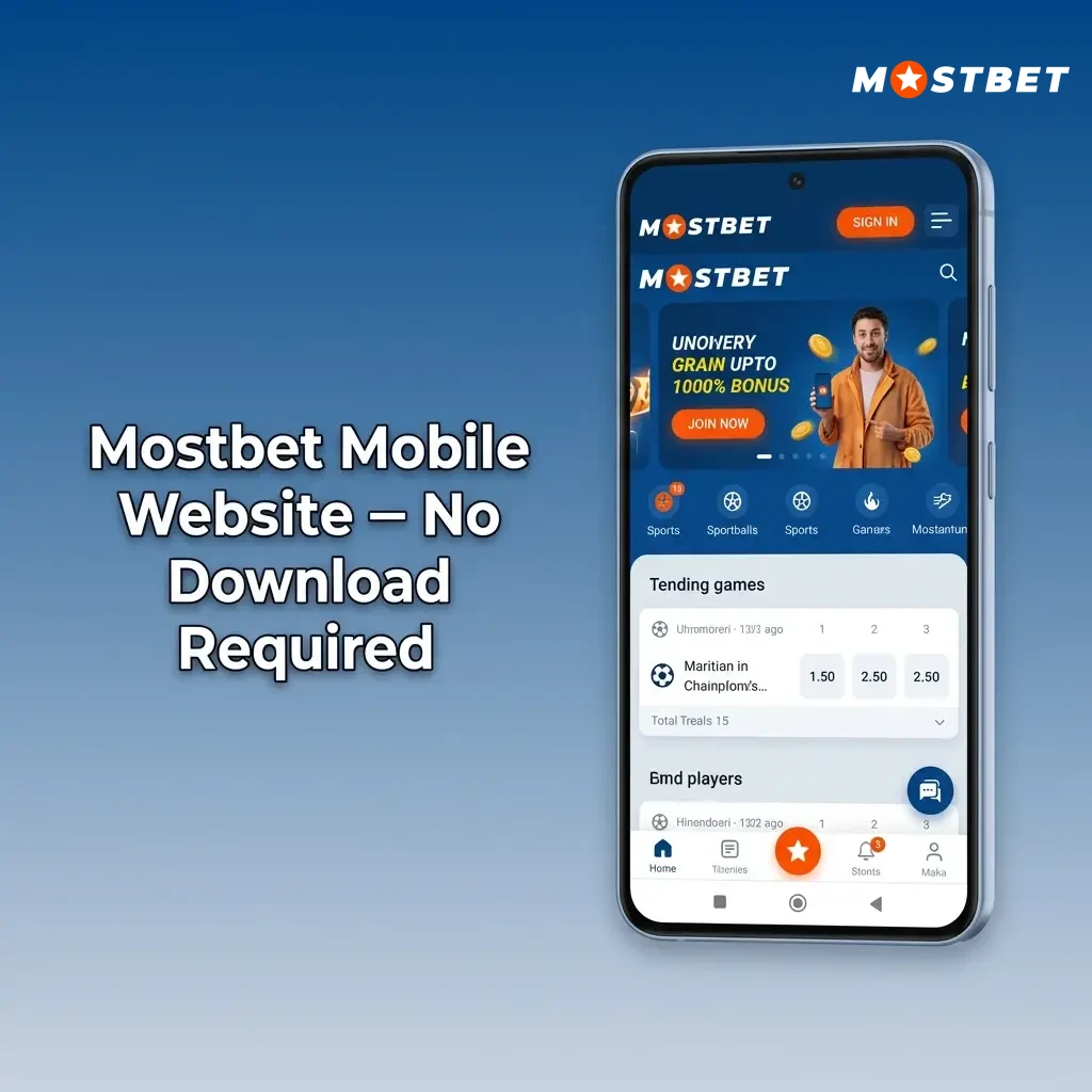 Mostbet mobile website on smartphone browser showing sports betting and live casino with INR payments, no download needed