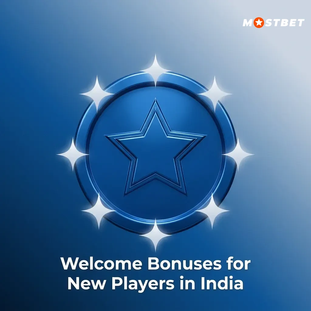 Mostbet welcome bonus for Indian players showing 125% deposit match up to ₹34,000 and 250 free spins offer